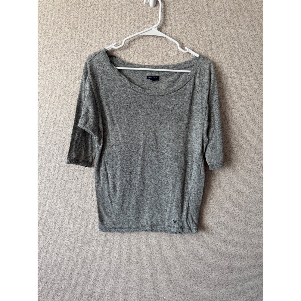 American Eagle Outfitters Heather Grey 3/4‎ Sleeve Scoop Neck T-Shirt Small S/P